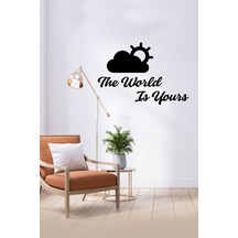 Ahşap Duvar Yazısı - Duvar Dekoru 40x11 Cm - The World İs Yours Ev Süsleri Duvar Dekorasyon