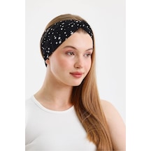 Kadın Çapraz Bağlamalı Pamuklu Penye, Kaymaz, Yumuşak, Esnek, Saç Bandı Bandana - Tek Ebat / Siyah Beyaz Yıldızlı Siyah Beyaz Yıldızlı