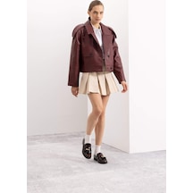Defacto Coool Piliseli Normal Bel Basic Düz Gabardin Mini Etek D5265AX24AUER42 Ekru