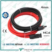 Mc4 Soketli 12m+12m 24 Metre 4mm Güneş Paneli Hazır Solar Kablo