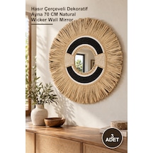 3 Adet Hasırlı Duvar Aynası Hasır Çerçeveli Dekoratif Ayna 70 Cm Natural Wicker Wall Mirror Diğer