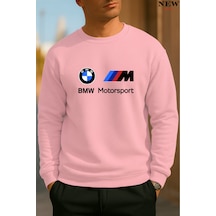 Baskılı Bisiklet Yaka Sweatshirt Pembe
