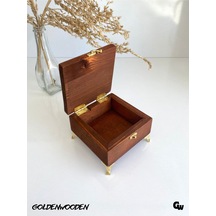 Doğal Ahşap Takı Kutusu Ahşap Saklama Kutusu Ceviz Beyaz Çam Boy:12cm En:12cm Yük:8,5cm