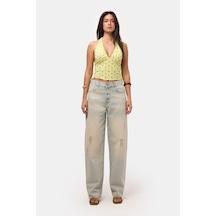 Kadın Kot Rengi 12s6-65 Loose Baggy Fit Denim Jean