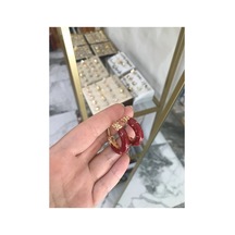 Özel Seri Gold Detaylı Küpe Bordo