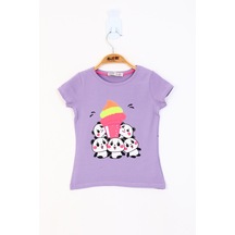 Toontoy Kids Toontoy Kız Çocuk Baskılı Çevirmeli Pul Detaylı Tişört Lila