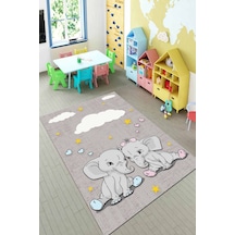 Gri Kaymaz Tabanlı Filli Bebek Halıları Çocuk Halısı Kd120