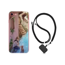 Apple Uyumlu iPhone 7 8 Kılıf Boyun Askılı Cat And Girl 1808