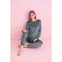 Pijamerry Kadın Kışlık Bisiklet Yaka Kadife Pijama Takımı 3036sy - 1 Adet Yeşil