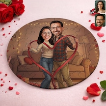 Bk Gift Kişiye Özel Sevgili Karikatürlü Yuvarlak Puzzle 20x20cm -16, Sevgililer Günü Hediyesi, Sevgiliye Hediye Kobitmeyencom36169 Bk Gift