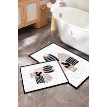 Buççin Online Mağaza Siyah Beyaz Kaktüs Dijital Baskılı Banyo Paspas Takımı Polyester Orta 6 - 12 Mm Çok Renkli