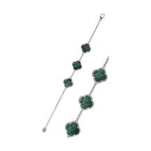Roza Silver 925 Ayar Yeşil Kaplangözü Taşlı Rodyum Üçlü Yonca Gümüş Bileklik Rb10045