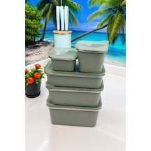 Paslanmaz Çelik Vakumlu 5 Li Set Saklama Kabı,fırın Ve Kek Kabı 300 Ml ,500 Ml,800 Ml,1300 Ml,1650 Ml - Tarih Ayarlı Yeşil - 896096146 Yeşil