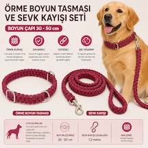Örme Köpek Boyun Tasması Ve Sevk Kayışı Seti 30-50 Cm 1,2 Metre Kayış El Örgüsü - Bordo Çok Renkli