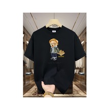 Caddemia Yaz Moda Eğlence Spor Gevşek Seyahat Ayı Karikatür Desen Baskılı Yuvarlak Siyah 2XL
