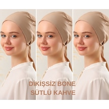Melodi Scarf Kadın Tesettür Dikişsiz Set Bone Sütlü Kahve 3 Adet Bağlamalı Penye Bone Sütlü Kahve Sütlü Kahverengi