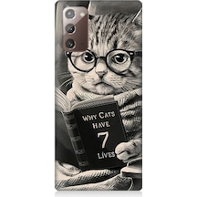 Samsung Galaxy Note 20 Uyumlu Kitap Okuyan Kedi Desenli Silikon Kılıf