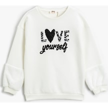 Koton Peluş Detaylı Sweatshirt Pul Payet İşlemeli Bisiklet Yaka Şardonlu Ekru 3wkg10228ak 3WKG10228AK010 Ekru