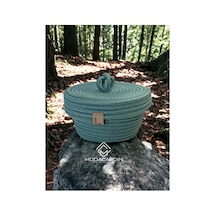 Hasır Jüt Sepet Oval Kapaklı Organizer Düzenleyici 30x20x10 Cm Turkuaz Turkuaz