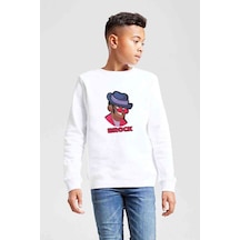 Tshirthane Brawl Stars - Brock Baskılı Unisex Çocuk Beyaz Sweatshirt Beyaz
