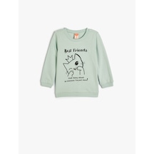 Koton Sweatshirt Uzun Kollu Kedi Baskılı Şardonlu Bisiklet Yaka Pamuklu Mavi 5wmg10108ak Mavi