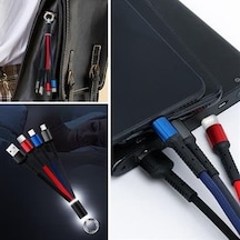 Işıklı Anahtarlık Model 3 İn 1 Usb Şarj Kablosu Mikro Type c Ve Apple Uyumlu iPhone 16cm