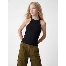 Koton Ribanalı Halter Yaka Kolsuz Pamuklu Crop Atlet Siyah 6skg30020ak