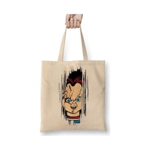 Toyaso Here's Chucky Beyaz Bez Çanta Uzun Saplı Alışveriş Çantası Plaj Çantası Beyaz
