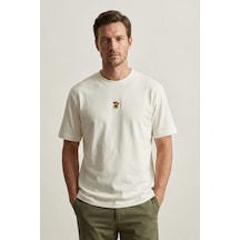 Elemge Pamuk Compact Penye Süprem Ekru Avakado Nakışlı Trend Fit Erkek Tok Kumaş T-shirt Rahat Kesim 2XL