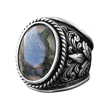 925 Ayar Gümüş Yüzükler - Doğal Agat Taşı Moss Agate Gümüş