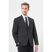 İmza Siyah Kendinden Desenli Bez Ayağı Mono Yaka Tam Astar Çift Yırtmaç 2 Düğme 4 Drop Comfort Fit Classic Takım Elbise 1001245168 Siyah