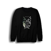 Erkek Bisiklet Yaka Sweatshirt Attack On Titan Anime Baskılı Siyah