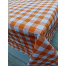 Hayat Home Turuncu Kareli Zefir Kumaş Masa