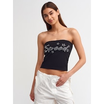Dilvin Taş Baskılı Crop Top 101a20668 Siyah