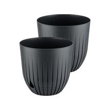 Çizgi Saksı Plastik Delikli Tabaklı Çiçek Saksısı 2 Adet, Antrasit, 10 Litre Diğer