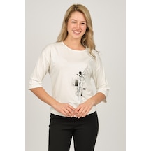 Sistas Kadın Desenli Bluz 6690208 Ekru-Ekru