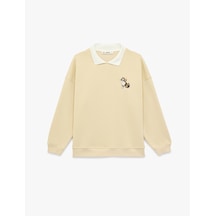 Koton Rahat Kalıp Kedi Nakışlı Uzun Kollu Polo Yaka Sweatshirt Bej 6sal10426ık Ekru