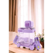Valiz Tasarımlı Matara 650 Ml, Pipetli Askılı, Kırılmaz Çocuk Okul Suluğu, Mor, Bpa Free Çok Renkli