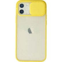 Newface - 472 - Apple iPhone Uyumlu 12 Kılıf Palm Buzlu Kamera Sürgülü Silikon - Aconcept - - Sarı