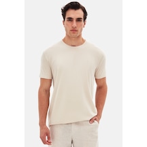 Twn Slim Fit Taş Düz Kabartma Baskılı T-shirt 4ec148551753m Taş