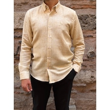 Slim Fit Uzun Kol Müslin Dijital Baskılı Hediye Kutulu Erkek Gömlek Fs-004599 - Sarı-3360