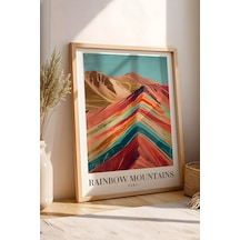 Rainbow Mountains Peru Vintage Seyahat Posteri Çerçeveli Tablo - Premium Gökkuşağı Dağları Dekor Kayın