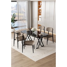 Canisa Jolin Serisi Mdf 90x168 Siyah Mermer Desen Masa Takımı 4 Cappucino Metal Sandalye Siyah Mermer Desen Masa, Cappucino Sandalye