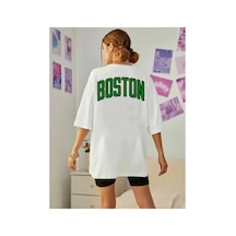 Tarzsokak Unisex Kadın/erkek Celtic Boston Özel Baskılı Renkli Oversize Penye T-shirt Beyaz