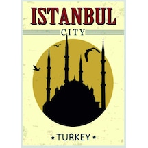 İstanbul Silüeti Temalı Ahşap Mdf Tablo Duvar Dekoru Retro Eskitme Ofis Salon Hediyelik Tablo