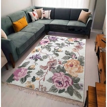 Çiçek Kaymaz Tabanlı Yıkanabilir Halı Kilim Yolluk Pembe Yeşil Pembe