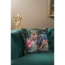 Asdiva Lüks Kadife 43x43 Cm Kırlent Kılıfı Dekoratif Yumuşak Salon Avangart Saçaklı Yeşil Siyah Diğer