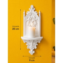 Gotik Katedral Duvar Şamdanlığı Dekoratif Mumluk Duvara Monte Gotik Duvar Dekoru 20x9 Cm Beyaz