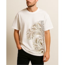 Yandan Baskılı Etnik T-shirt Beyaz