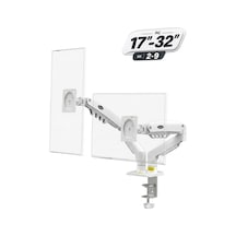 17-32 İnç Amortisörlü Çift Kollu Monitör Kolu Tam Hareketli Vesa Uyumlu Masa Kelepçeli Monitör Standı 2-9 Kg - Beyaz